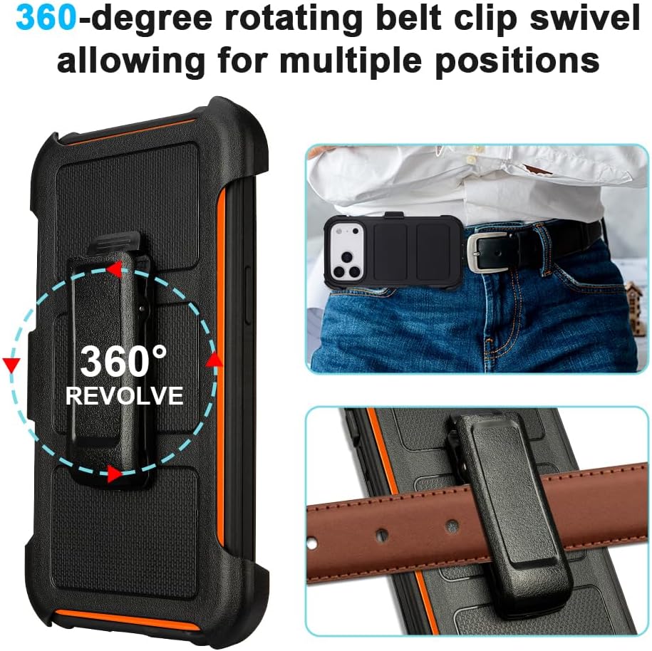 Defender for iPhone 17 Pro Max Case with Clip Holster,Heavy Duty Rugged Full-Body,2 Layers of Sturdy,Anti-Drop,Military-Grade Defender Cover for iPhone 17 Pro Max Phone Case (Black & Orange) - Image 3