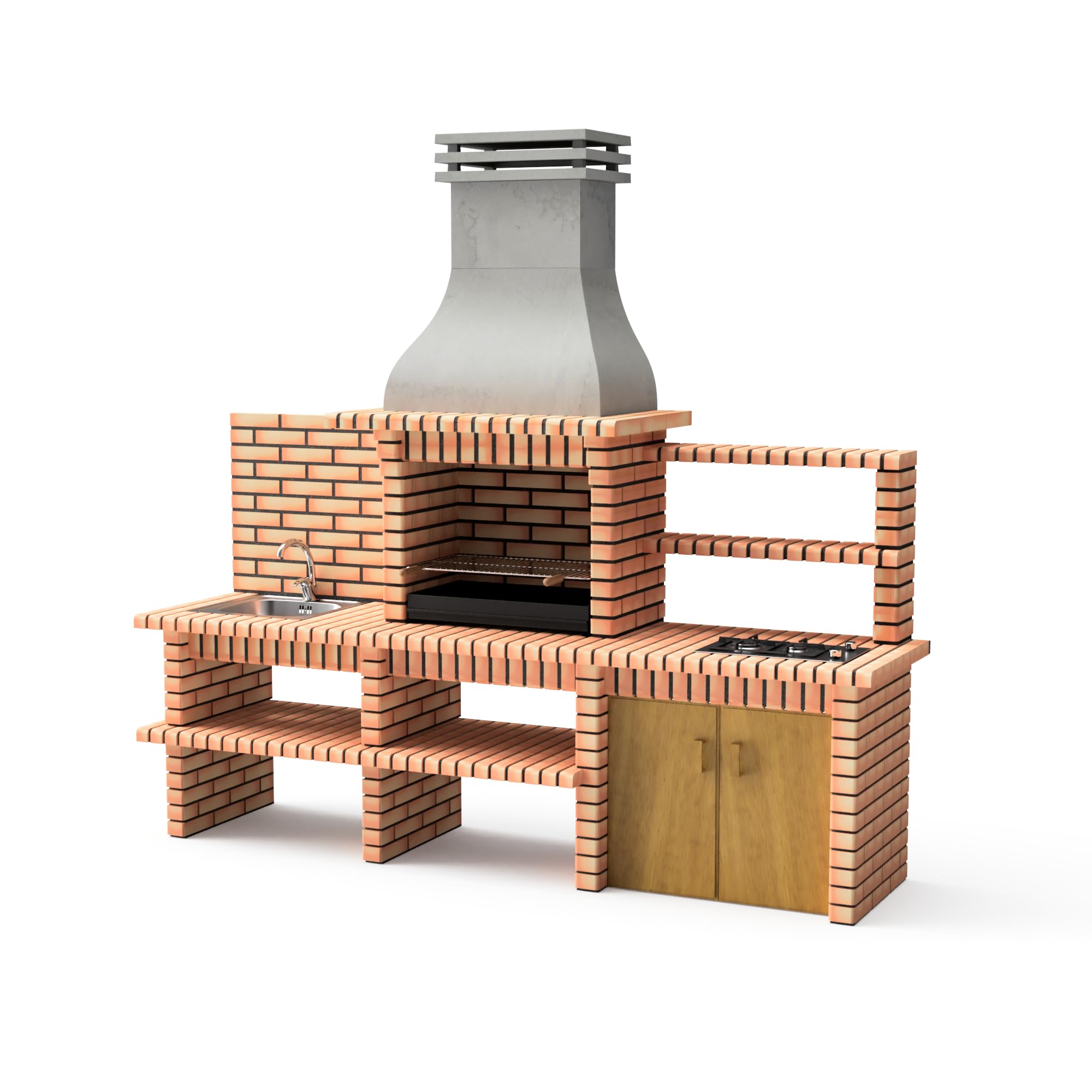 MOVELAR - Barbecue prefabbricato a legna e carbone modello Luxor Royal (grigio, arancione - 277 x 70 x 262 cm) REF: 3521/1 - Cucina da esterno completa di lavello e piastra Teka