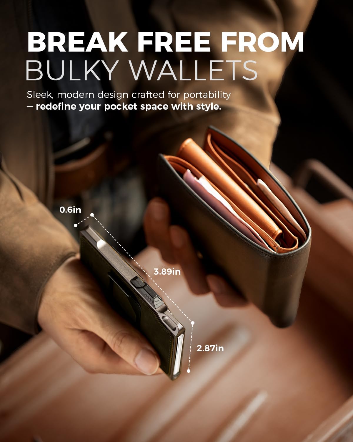 LORZOR Slim Tactical Wallet for Men- Minimalist Full Grain Leather Wallet for 10 Cards, RFID Blocking Aluminum Cardholder, Smart Pop Up Card Case, Front Pocket, Money Clip, Gift for Men(ArmyGreen) - Image 4