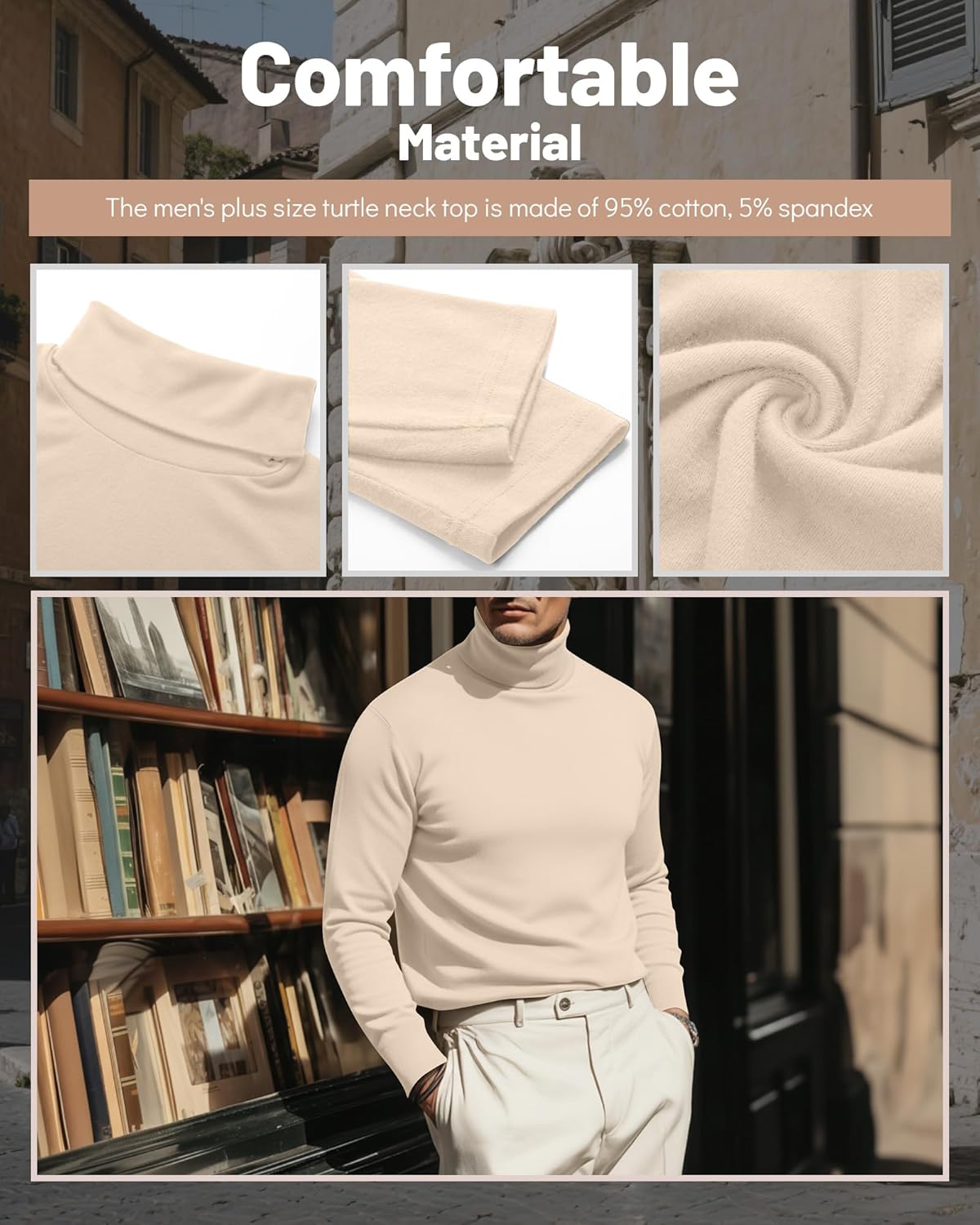 Ficerd 3 Pack Men's Big and Tall Turtleneck Shirts Cotton Long Sleeve Turtle Neck Tops Plus Size Loose Fit Basic Tee - Image 5