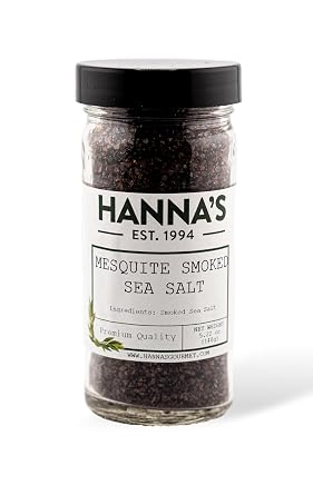 Hannas Mesquite Smoked Sea Salt, Premium Quality, 4 fl oz Glass Jar