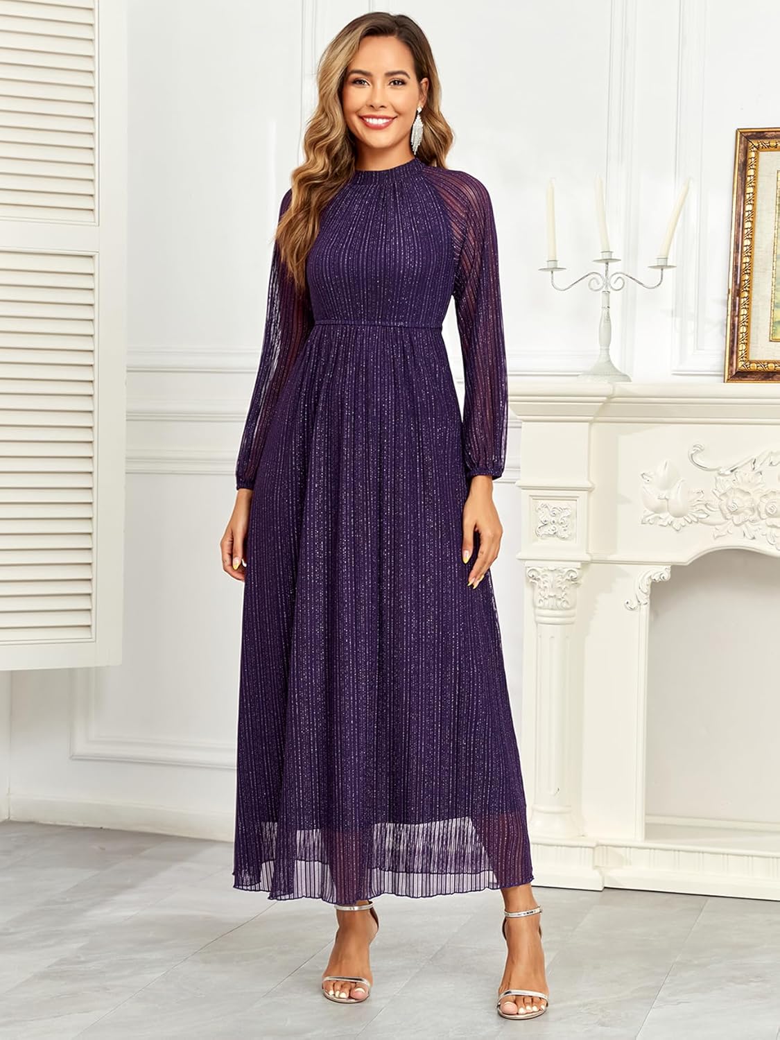 CYCLAMEN Formal Maternity Dress Sparkly Halter Neck A-Line Maxi Gown Baby Shower Pregnancy Photoshoot Wedding Guests - Image 3