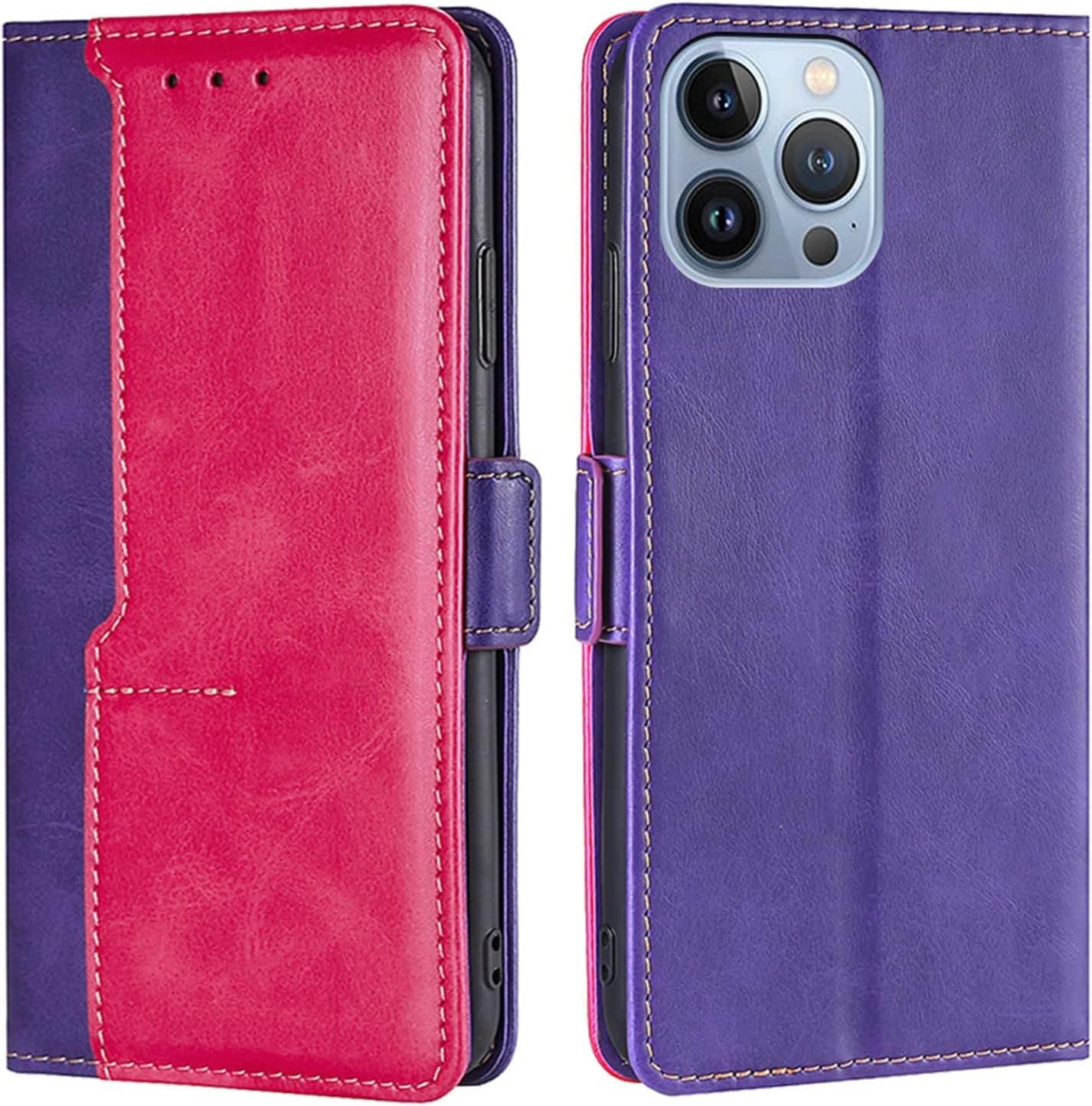 Flip Wallet Case for iPhone 13/13 Pro/13 Pro Max, Durable Leather Case with Card Holder Kickstand Magnetic Clasp Shockproof TPU Shell Folio Phone Cover (Color : Pink, Size : 13ProMax)