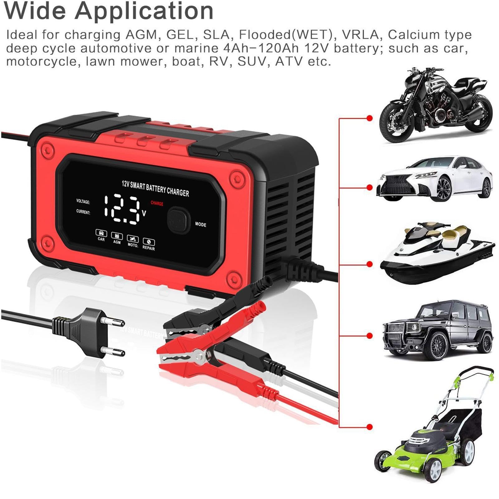 Caricabatteria Auto Mantenitore Automatico con Display LCD E