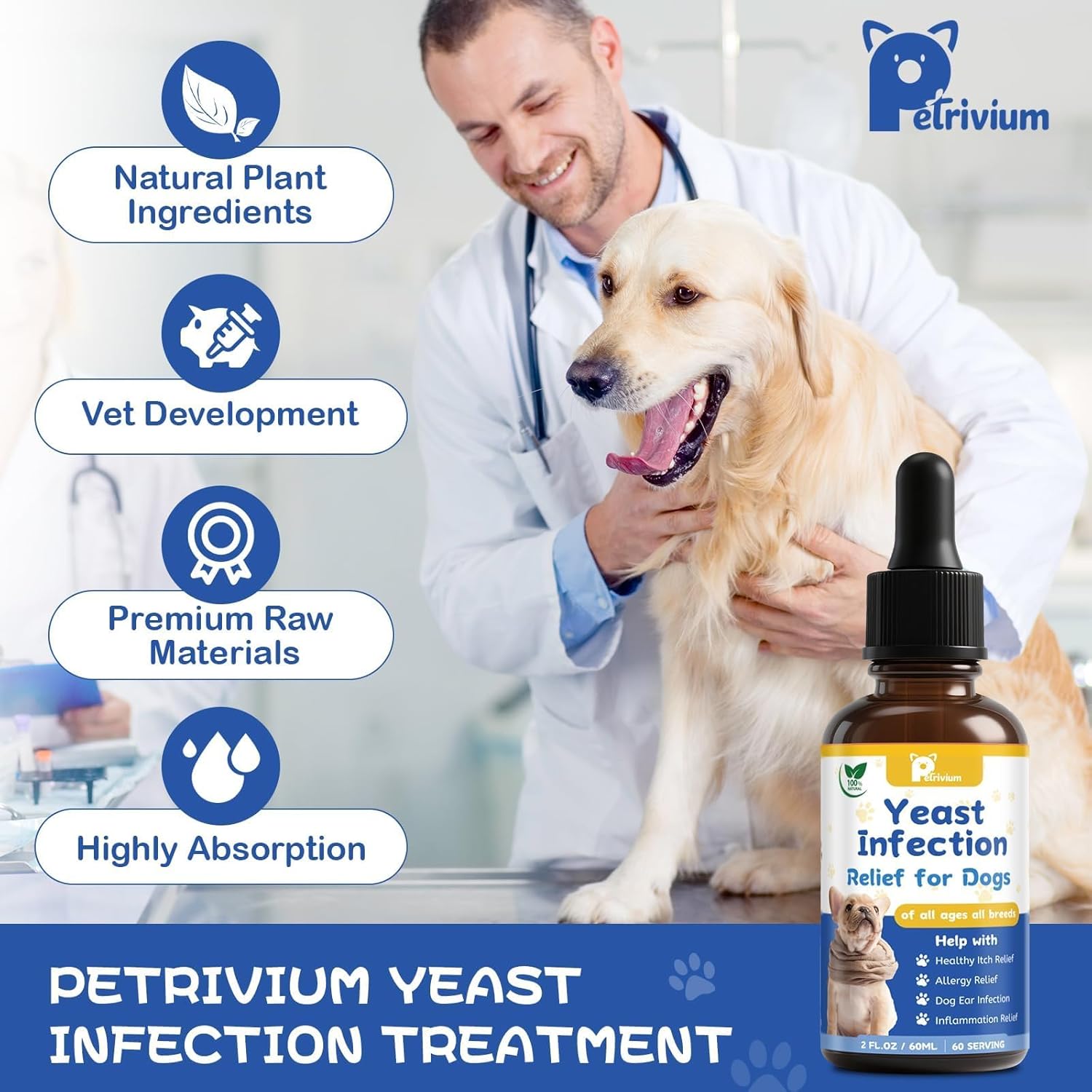 Yeast Infection Treatment for Dog, Natural Dog Yeast Infection Relief for Itchy Skin & Ear - Allergy & Paw Itching, Soothes Irritation & Reduces Inflammation Herbal Dog Supplement Drops 2 Packs