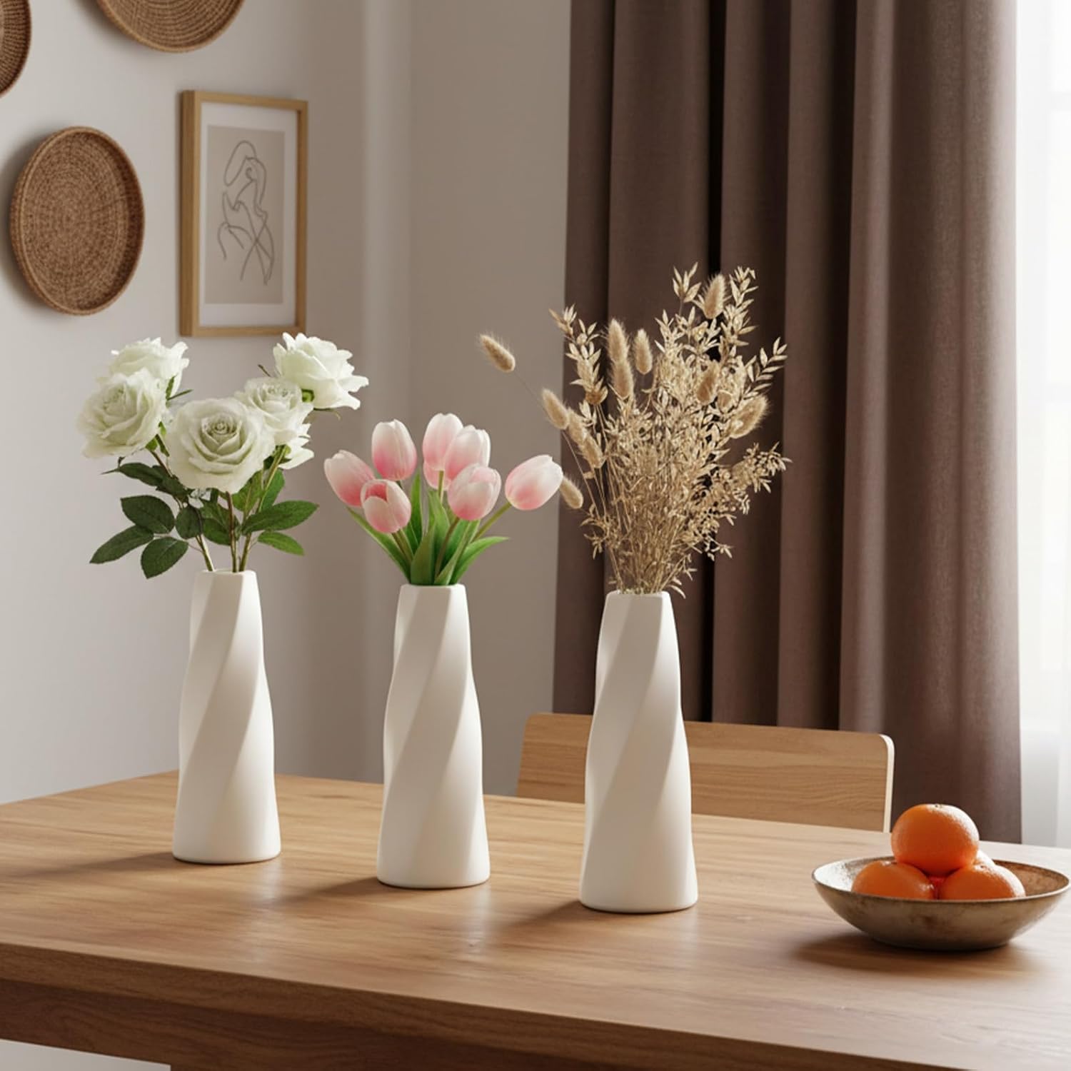 12 Pack Composite Plastic Flower Vase,8.26" Tall White Small Boho Vases,Unbreakable Vase Floral Vases for Table Centerpieces, Bouquets, Home Decor, Living Room(Retro)