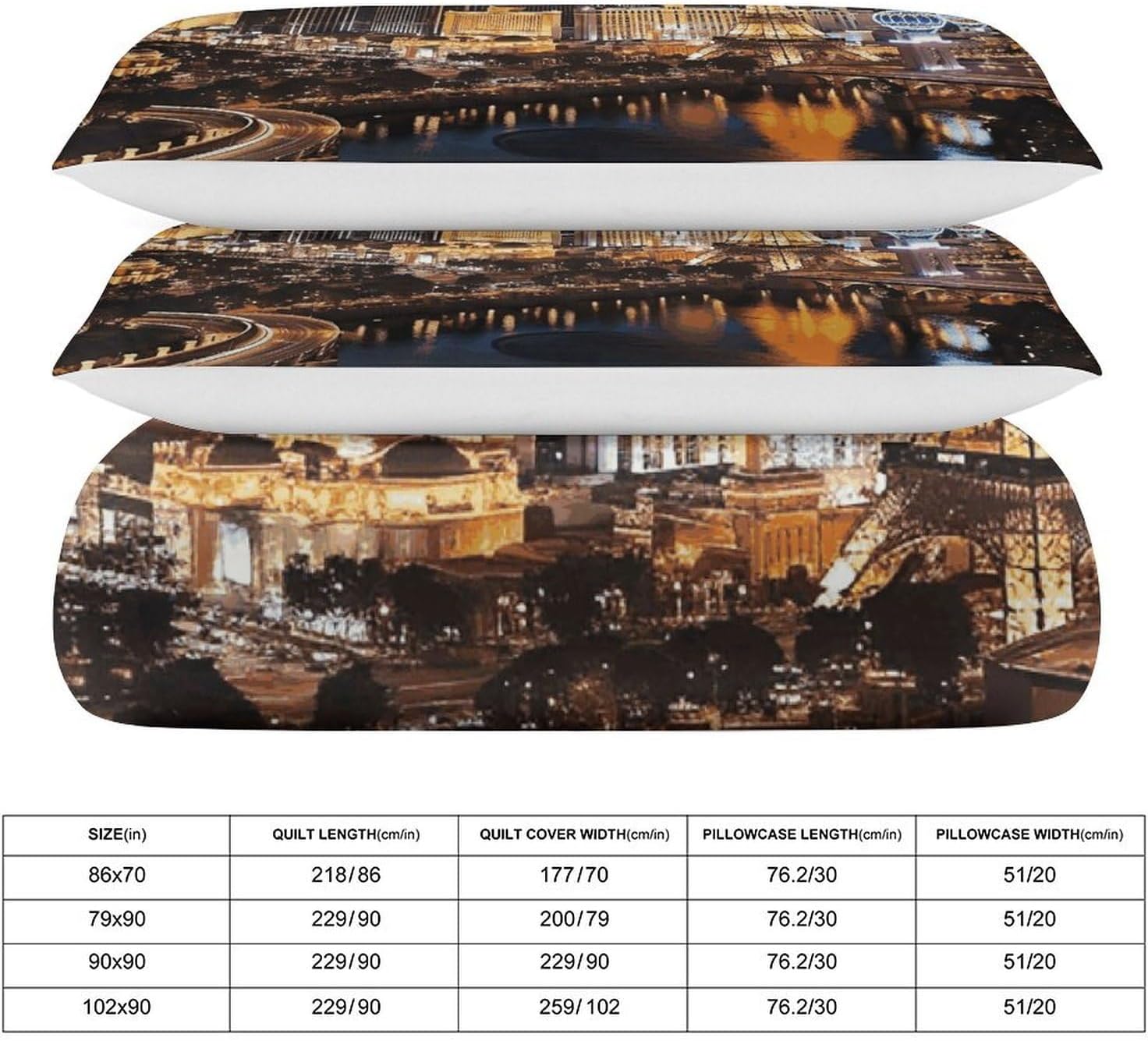 Queen Comforter Set Las Vegas Night View Soft Bedding for All Season 3 Pieces 1 Comforter and 2 Pillow Shams
