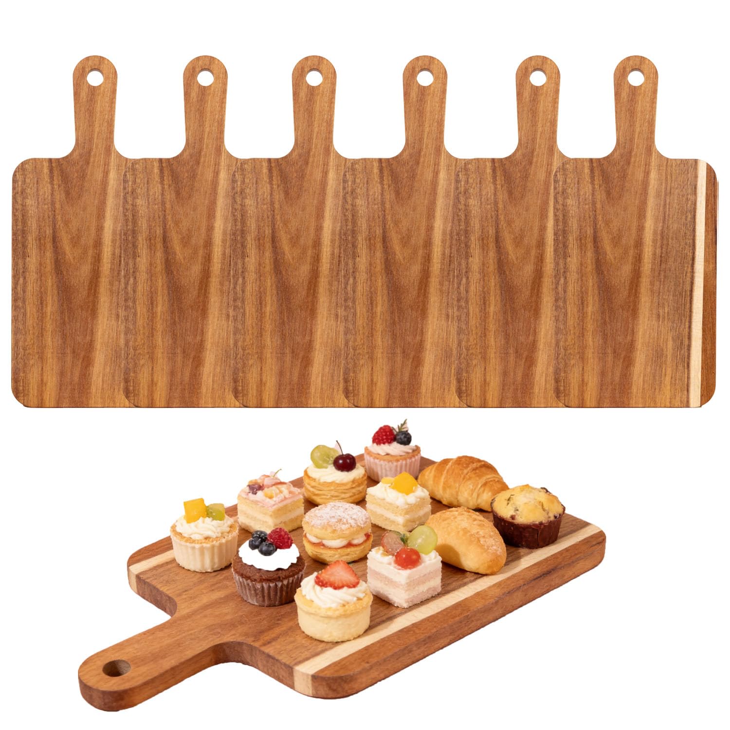 Photo 1 of Benhurb 6 Pcs Acacia Wood Cutting Board with Handle, Large Charcuterie Boards Bulk, 15 x 7 inch Wooden Cutting Boards Bulk for Kitchen, Cheese Serving Board for Vegetables Meat Pizza Fruit Bread