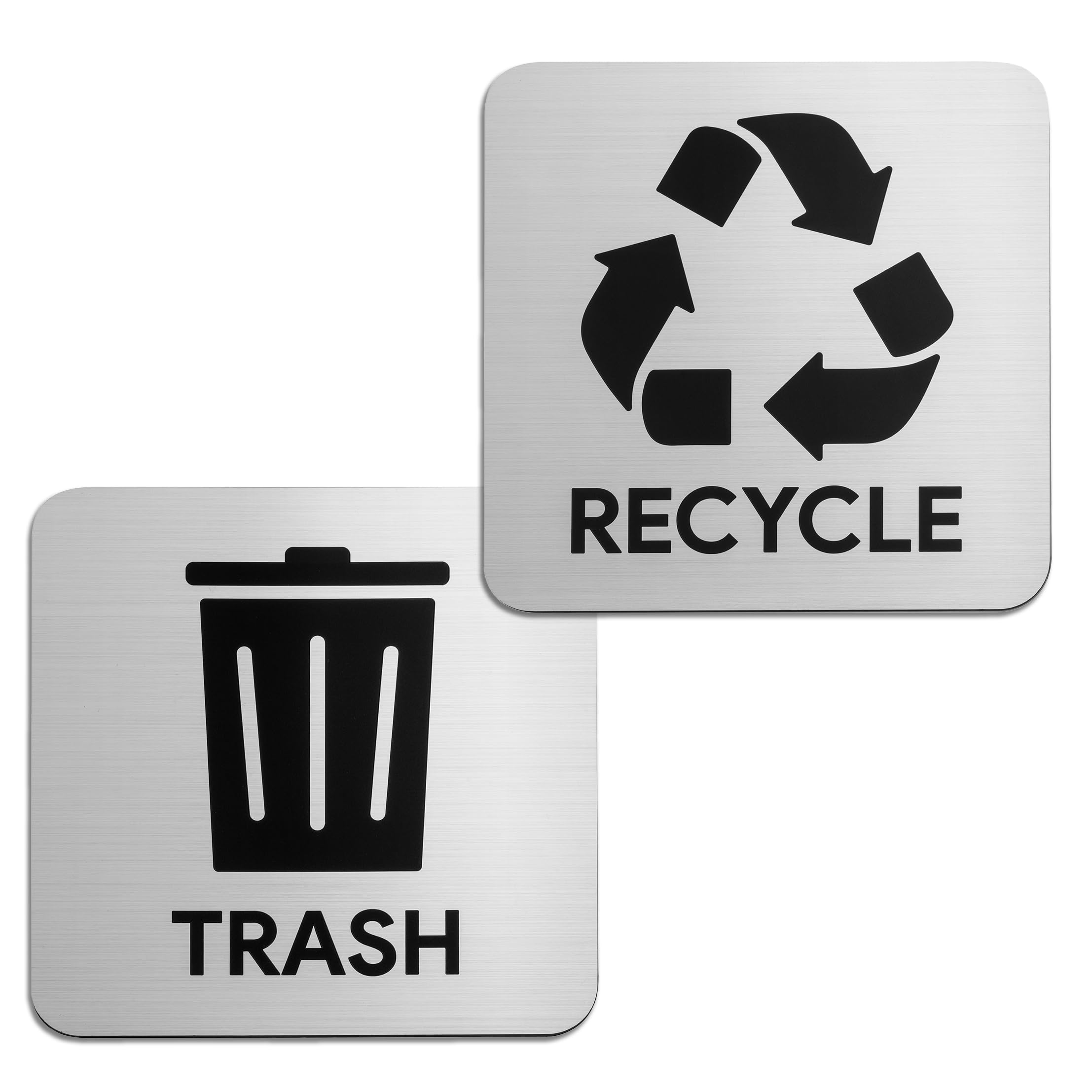 Sutter Signs Trash and Recycle Signs | Large Silver Metal Finish Plastic Plaques with Strong Adhesive Sticker Backing for Kitchen Garbage Cans &