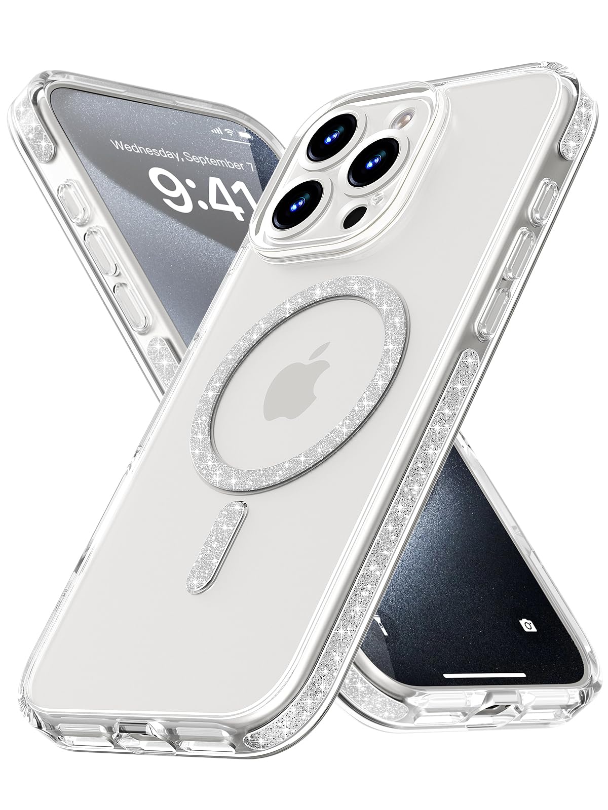 Coque iPhone 15 Pro paillettes antichoc protège objectif compatible MagSafe - 8