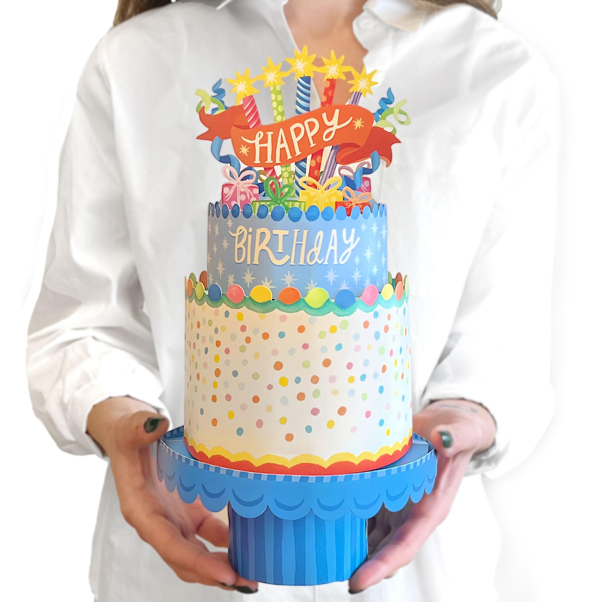 Freshcut Paper Pop Up Cards, Confetti Birthday Cake, 12 Inch Life Sized Tiered Cake, 3D Popup Greeting Cards, Birthday Card, Thank You Card, Blank