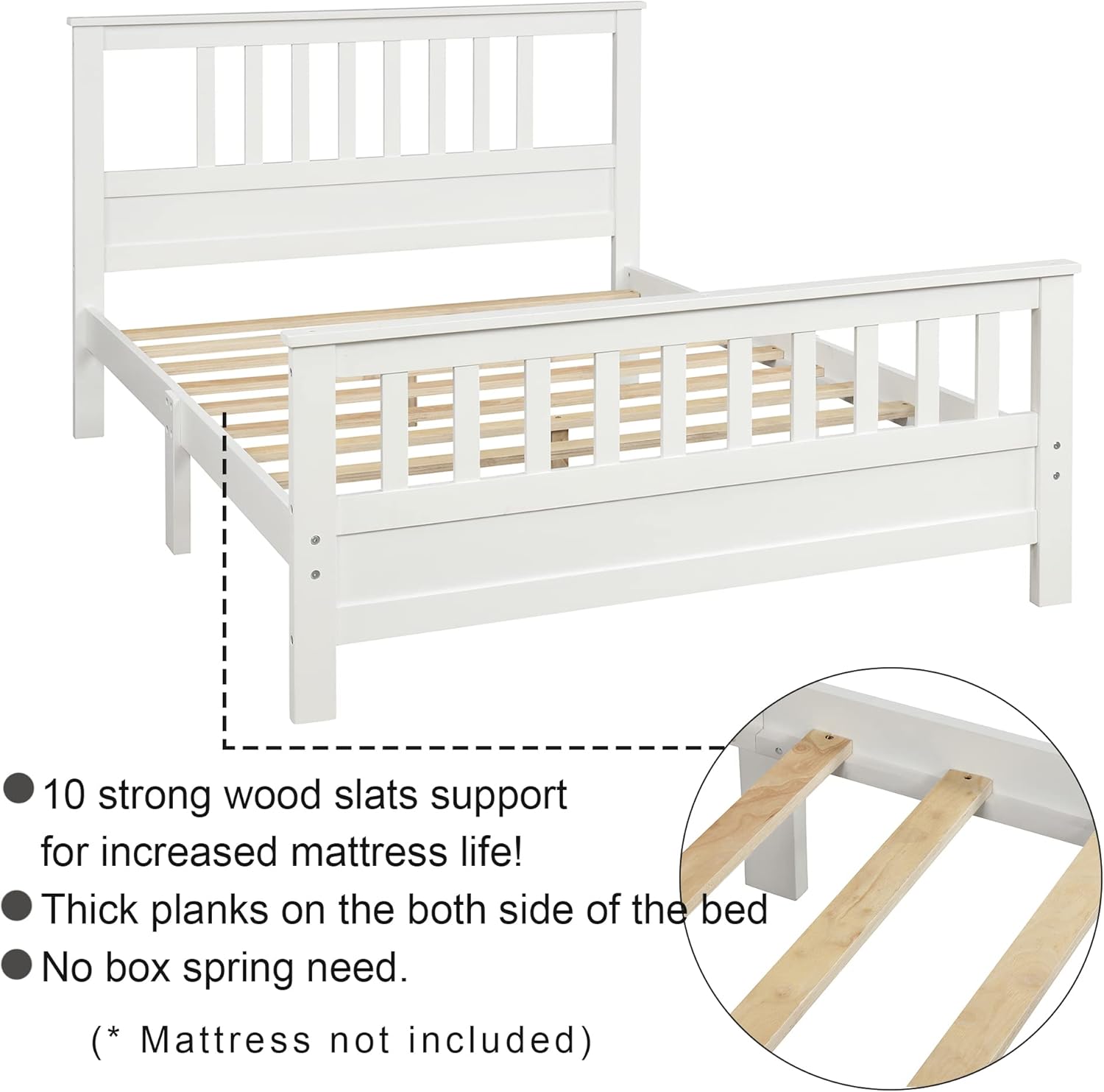 Merax Full Bed Frame,Wood Platform Bed with Headboard,Full Size Bed Frame for Kids,No Spring Box Needed (White Full Bed)
