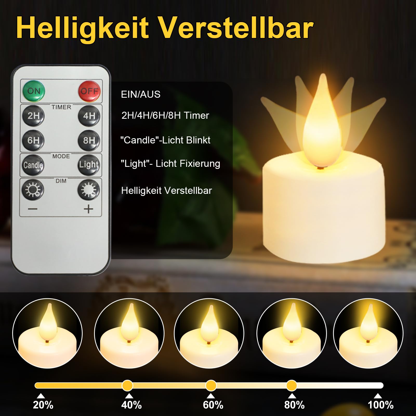 12 Stück Wiederaufladbare Teelichter mit Fernbedienung Timer Ladestation