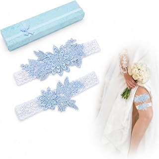 JOVYTH 2 Stück Blaues Strumpfband Hochzeit – Etwas Blaues Braut Accessoire mit Schleifchen, Spitze, im Geschenkkarton, für Braut und Feier, als traditionelles Hochzeitsband