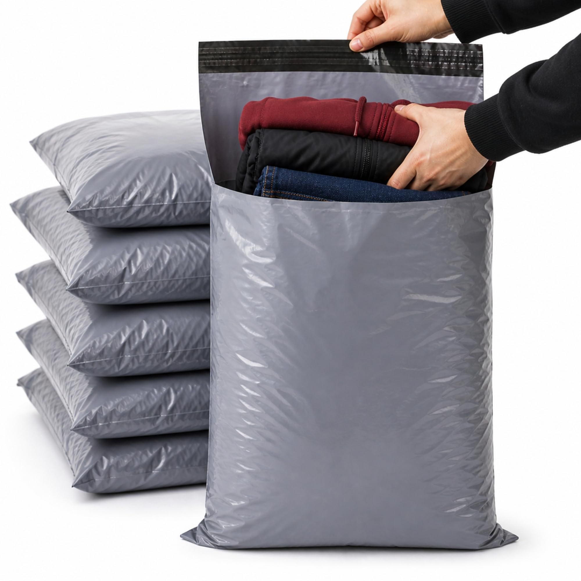 Large Postage Bags for Clothes Vinted - 50 Packs 17x24 Inch Mailing Bags, Self Seal Waterproof Parcel Bag - Heavy Duty Grey Poly Mailers for Packaging, Shipping & Delivery - (432 x 610 mm)