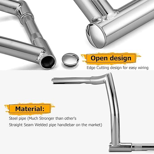Vista 3 de WeiSen Manillar Ape Hanger de 12 pulgadas, barra de mango de alambre fácil de 1-1/4 pulgadas compatible con Harley Sportster Dyna Softail 1984-2024