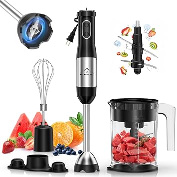 LINKChef 4 in 1 خلاط غمر محمول باليد ، 800 واط مع شفرات من التيتانيوم الصلب ، 20 سرعة ، وضع توربو ، خلاط يد مقاوم للخدش مع معالج الخفقان والغذاء
