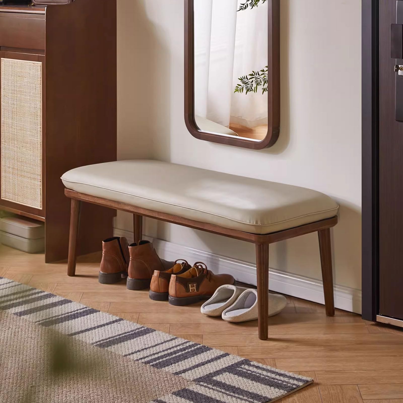Banc en bois pour salle à manger et salon avec coussin confortable 120cm