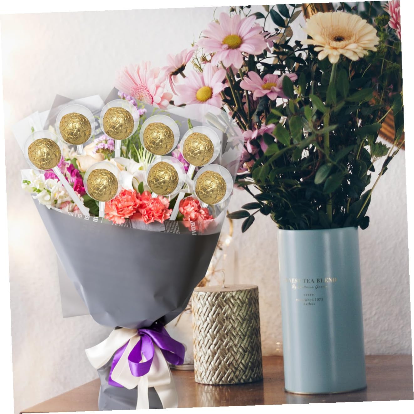 Tofficu 100pcs Candy Bouquet Holder Base for Chocolate Ball Decorations Durable Plastic Fixator for DIY Flower Arrangements Reusable Elegant Support for Weddings Special Occasions