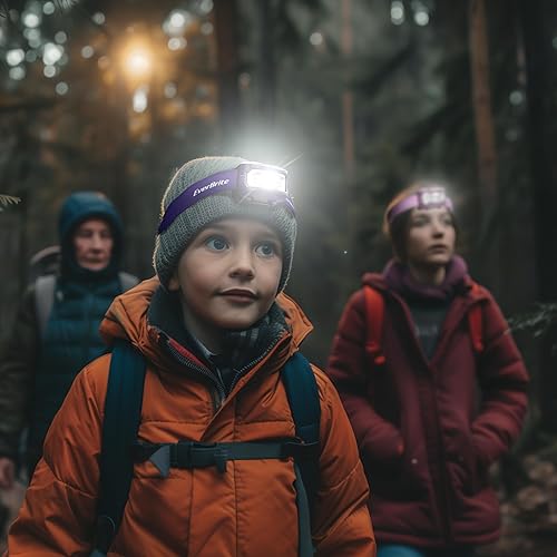 Miniatura 9 de EverBrite Faros delanteros, paquete de 2 faros para niños con luz roja y función de memoria, lámpara de cabeza para adultos y niños con 5 modos,