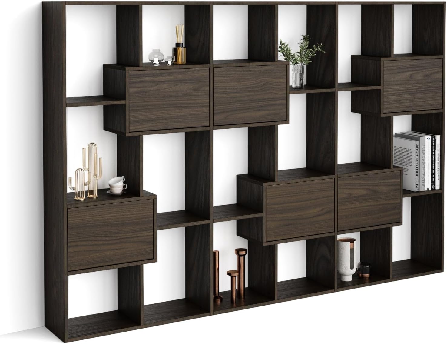 Mobili Fiver, Iacopo M Bookcase with Panel Doors (63.3 x 93.1 in), Dark Walnut, Made in Italy