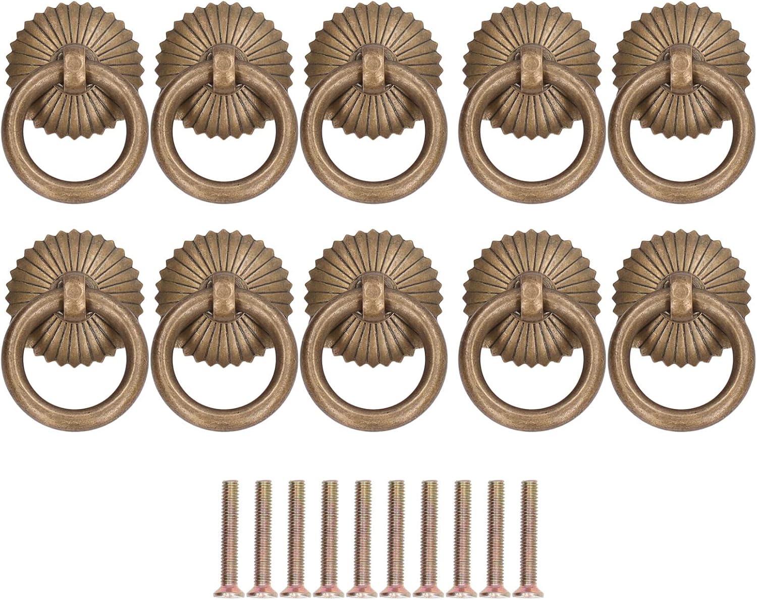 Changor 10Pcs Brass Drawer Pulls, Vintage Antique Style Cabinet Handles, Rustproof Decorative Pulls for Cabinet Wooden Box Jewelry Box