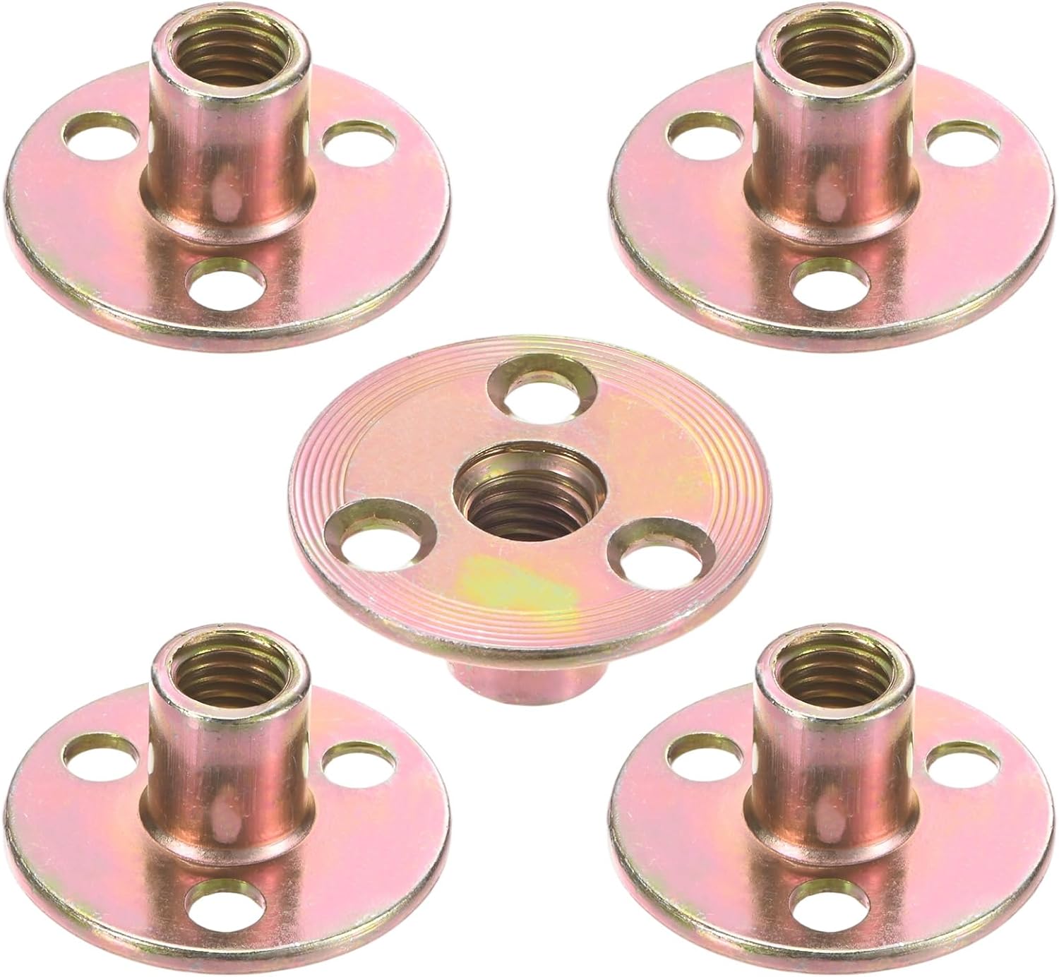 5-Pack M8x17mm T-Nuts Zinc Plated Carbon Steel Tee Nut 3-Hole Round Base Weld Nuts Through Hole Furniture Hardware Flange Insert Female Thread Black