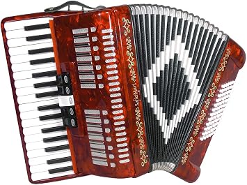 SM3472 Piano Accordion w/Free NAC-4872 Roll Away Case, a $160 Value. 34 Key, 72 Bass, Leather Harness Straps also included. Red Pearl