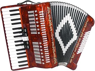 SofiaMari SM3472 Accordion Package: 34 Key, 72 Bass, Piano Accordion, Trolly Case and Leather Straps (Red Pearl)