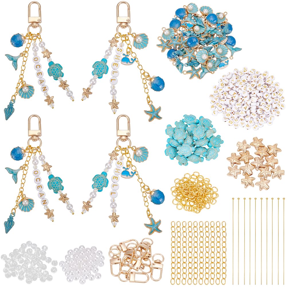 Kit de bricolaje de llaveros SUNNYCLUE con dijes de estrellas de mar y conchas de Hawái