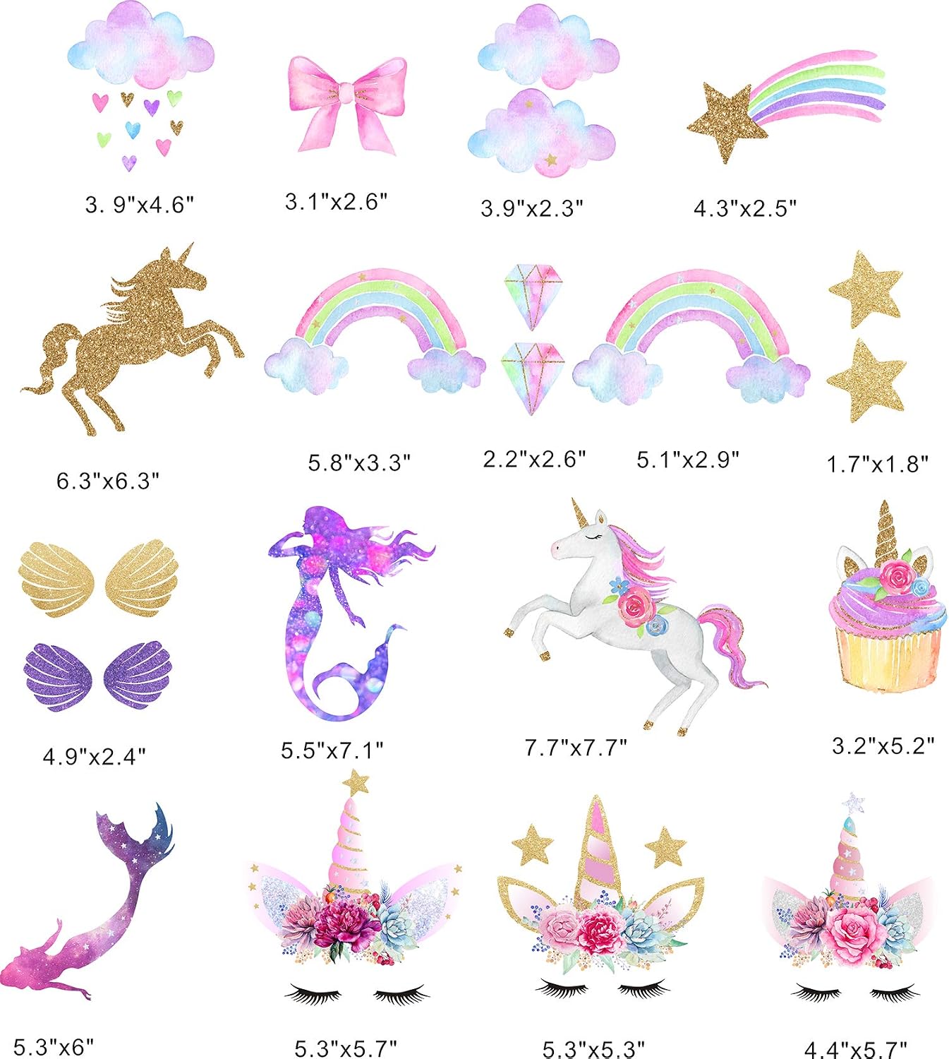 Unicorn Iron-On Transfer Iron Patches Rainbow Iron On Patches Mermaid Patches Eco-Friendly Material Set of 21 for DIY Decorative