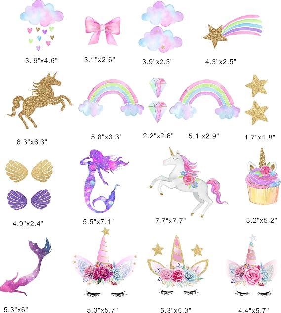 Unicorn Iron-On Transfer Iron Patches Rainbow Iron On Patches Mermaid Patches Eco-Friendly Material Set of 21 for DIY Decorative
