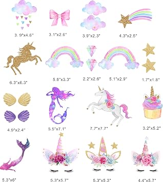 Unicorn Iron-On Transfer Iron Patches Rainbow Iron On Patches Mermaid Patches Eco-Friendly Material Set of 21 for DIY Decorative