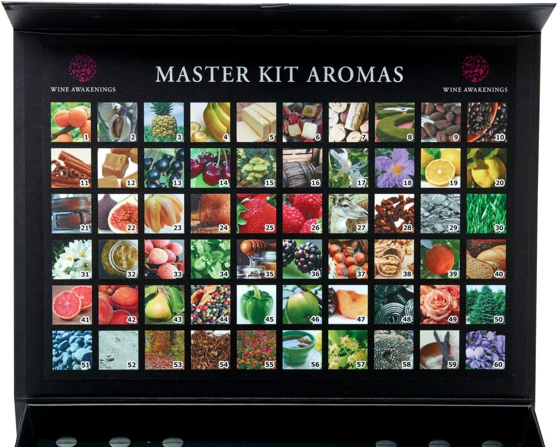 Master Wine Aroma Set - 60 Aromas from the #1 Wine Experts.. 50 page Reference Manual, Wine Aroma Wheel. The most prevalent aromas from all varietals. Guaranteed for 10 years!