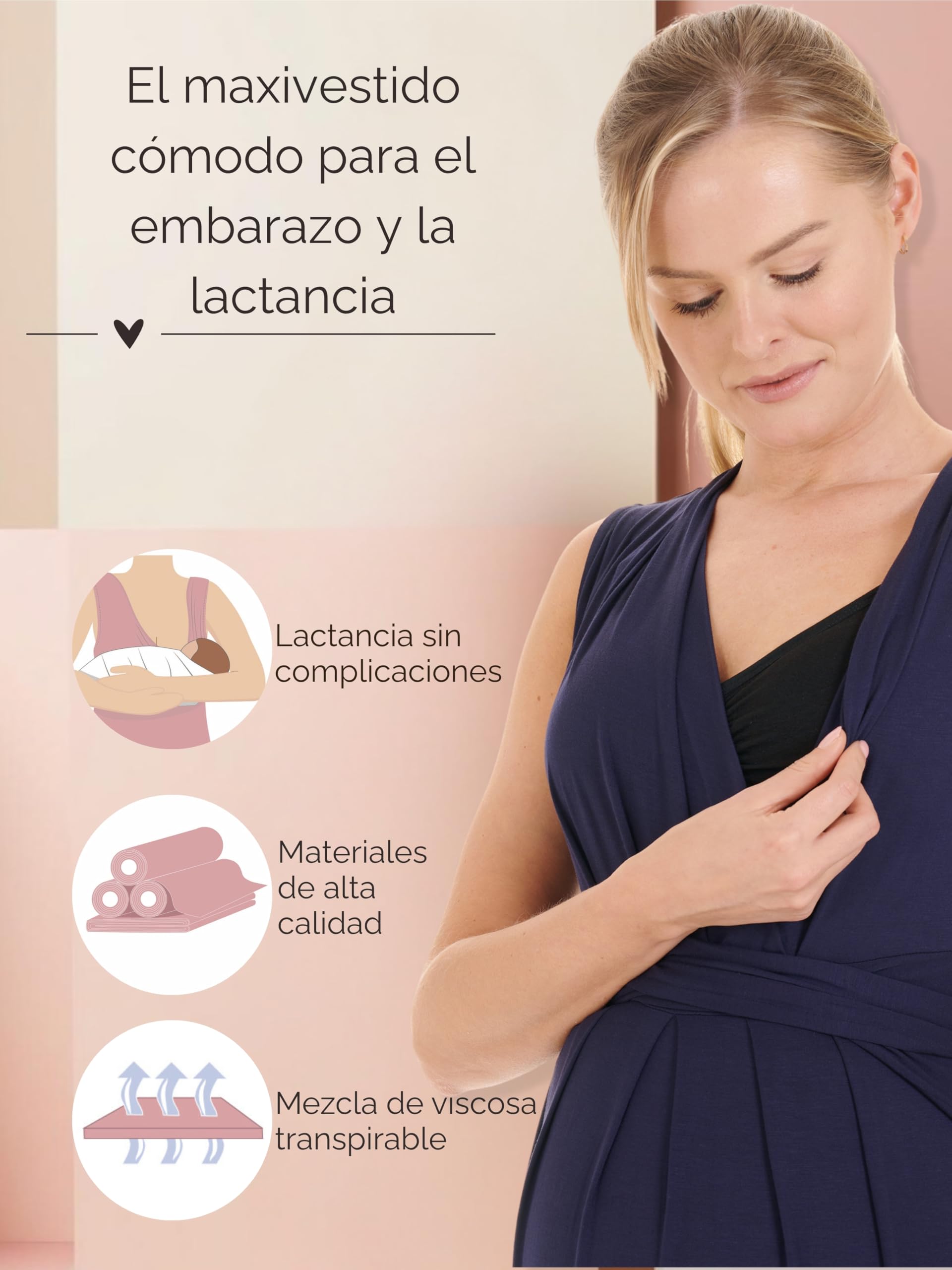 Herzmutter Vestido Largo de Maternidad - Vestido de Lactancia - Vestido Maxi para Verano - Festivo - para Mujeres Embarazadas y Lactancia - 6900