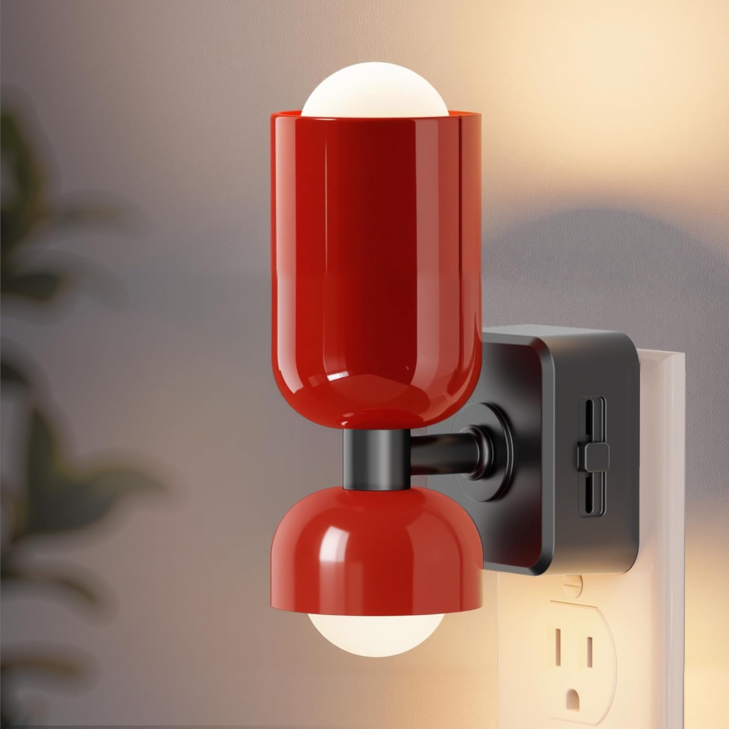 L LOHAS LED Night Light, Night Lights Plug into Wall, 0-100LM Bathroom Night Light, Dusk to Dawn Dimmable Nightlight, Modern Metal Red Nightlight for Bedroom,Mirror Restroom