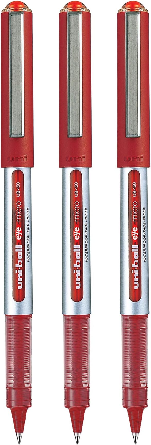 uni-ball Eye UB150 Roller Pen (Red Ink, Pack of 3)