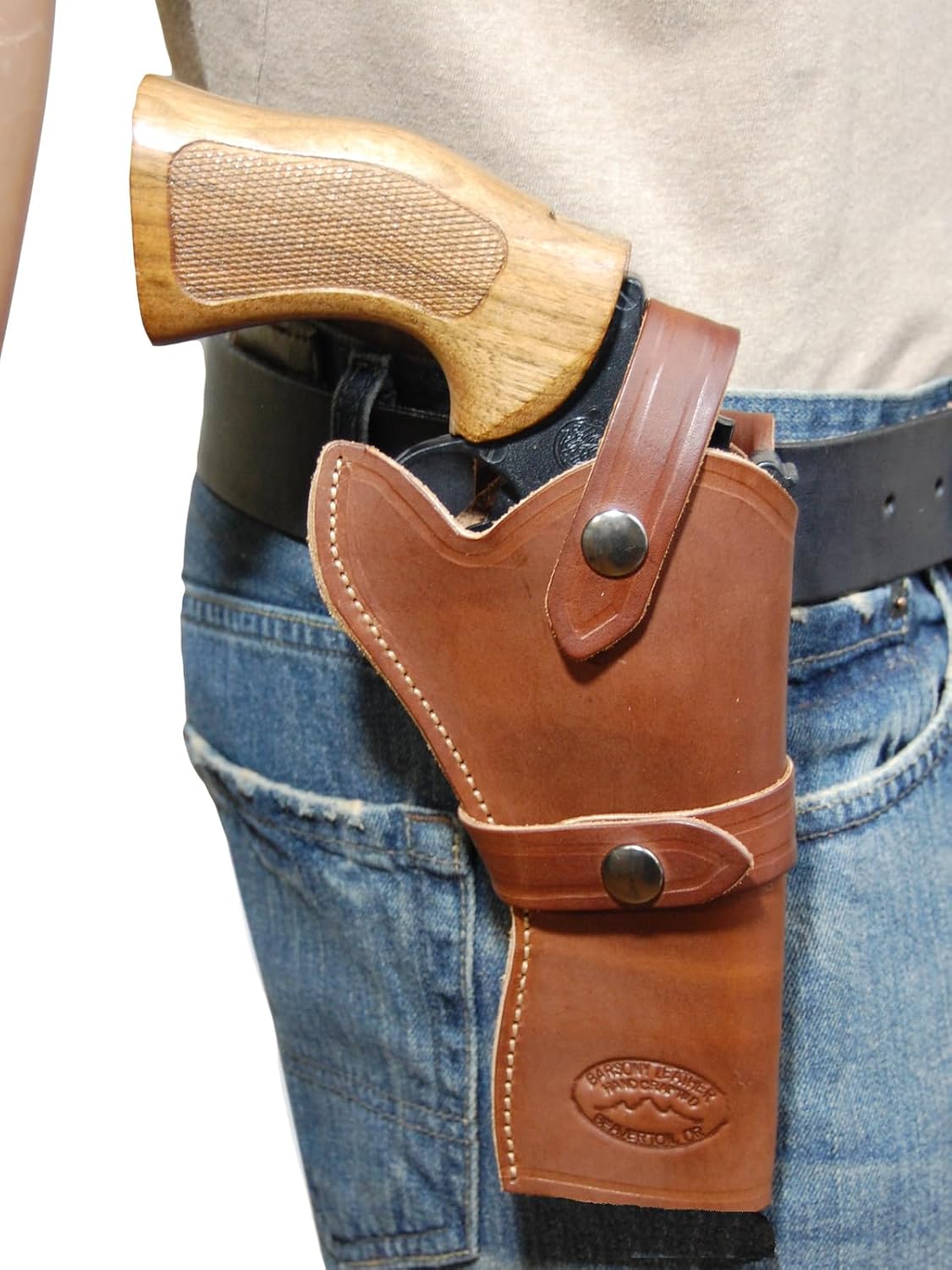 New Barsony Brown Leather Western Style Gun Holster for 4 inch Revolvers