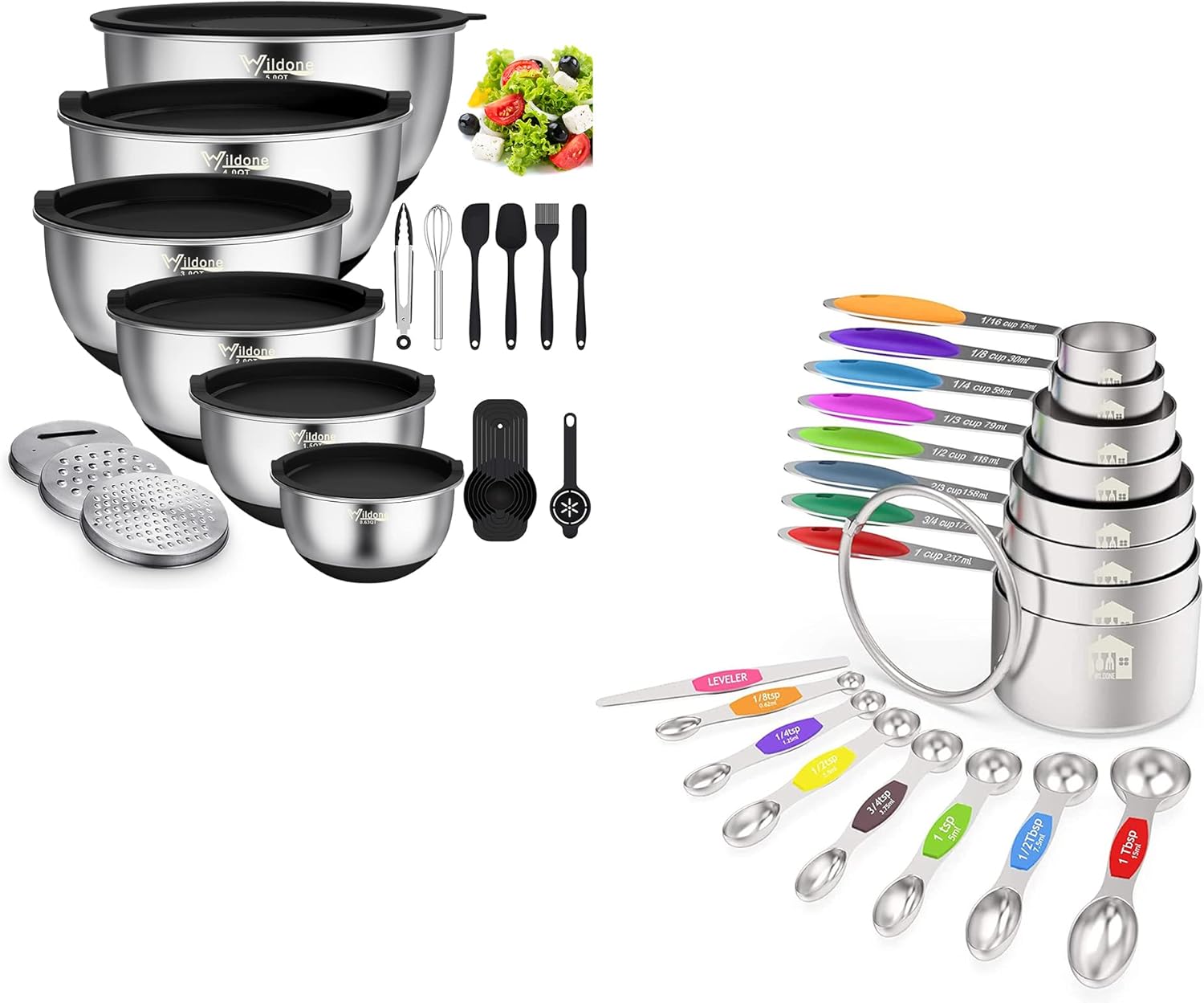 Wildone Mixing Bowls with Airtight Lids 22 PCS and Measuring Cups and Magnetic Spoons 16 Piece Set