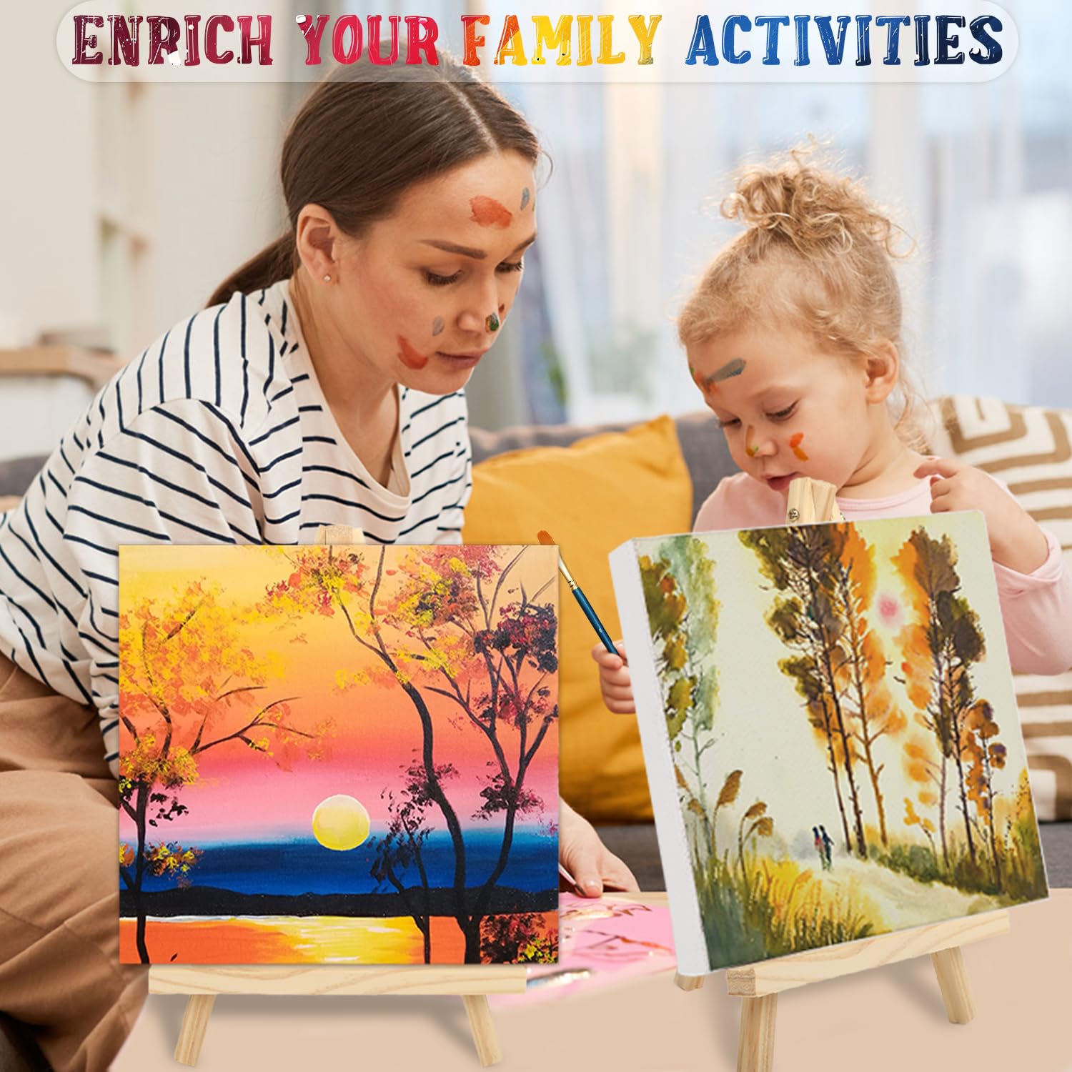 78-teiliges professionelles Malset mit 6 Holzstaffeleien, 6 hochwertigen Leinwänden, 60 Pinseln und 6 Paletten, komplettes Kunstzubehör-Set für Kinder und Erwachsene, ideal für Malpartys und Anfänger