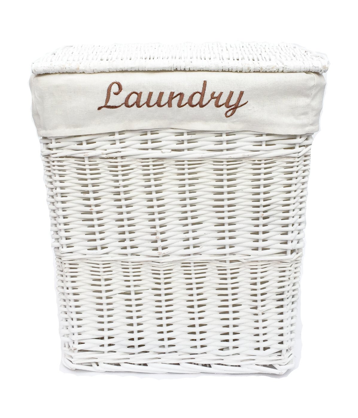 Topfurnishing White Wicker Laundry Basket Bin Bathroom Storage (M) (Lxwxh) 40X29x48cm With Removable Washable Cotton Lining