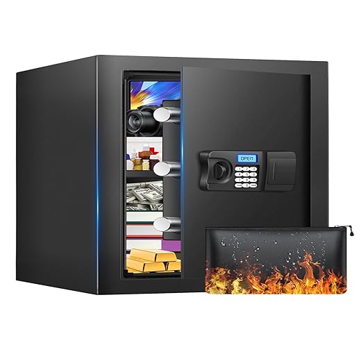 1.6 Cub Safe Box Fireproof Waterproof For Home, Touch Screen Fireproof Safe With Fireproof Bag,Combination Lock, Mute Mode, Anti-Theft Dual Alarm Security Money Safe For Firearm Ammo Cash Documents