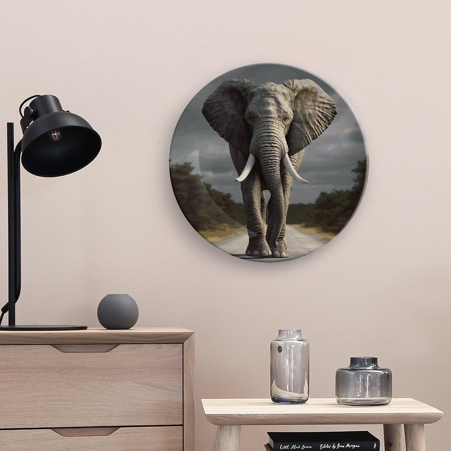 3D Elephant Bone China Decorative Plate with Display Stand, Ceramic Ornaments Plate for Wall Hanging, Personalized Porcelain Plates for Office, Living Room 10inch