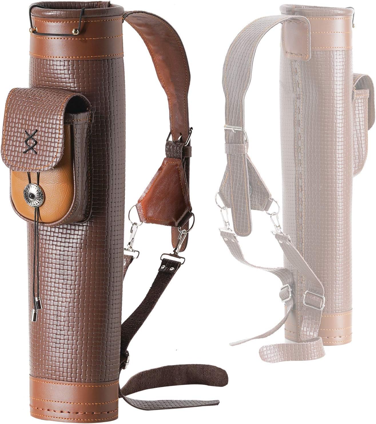 ASDW Archery Quiver Traditional Shoulder Back Quiver Bow Leather Arrow Holder with Large Pouch Handmade Straps Belt Arrow Bag Arrow Quiver Brown : Sports & Outdoors