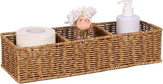 UPINFREE Wicker Toilet Paper Basket: 3 XL Water-Resistant Compartments for Bulk Rolls & Toiletries - Farmhouse Scandinavian Organizer, Tan