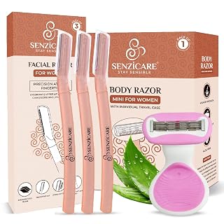 Senzicare Facial & Body Razor Combo | Pack of 3 Facial Razors and Pack of 1 Body Razor | Reusable | Instant & Painless Hair Removal | Soft & Smooth Skin