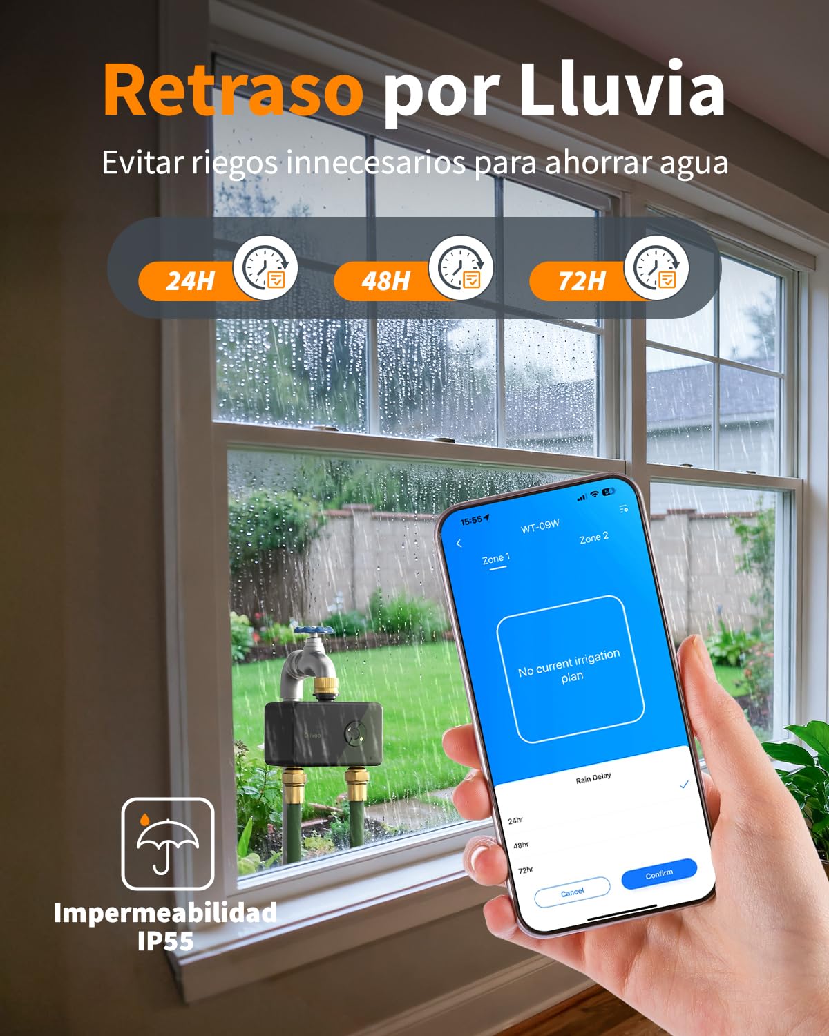 Diivoo Programador Riego WiFi 2 Zonas con Entrada Salida de Latón, Temporizador Riego App y Compatible con Voz Alexa, Temporizador Riego Automático para Manguera de Jardín, Césped