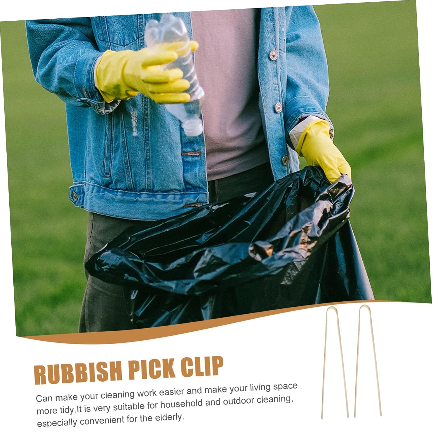 2pcs Bamboo Trash Picker Tool Lightweight Litter Grabber for Easy Outdoor Cleanup for Home Garden and Elderly Use Long U-Shaped Design