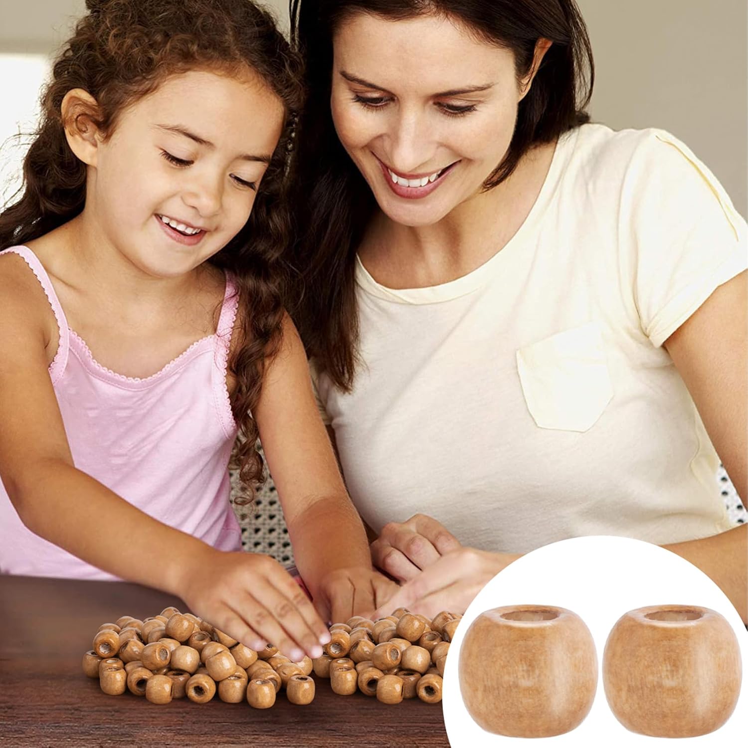 HINZIC 200pcs Light-Coffee Wooden Beads, 11x13mm Large Hole Macrame Bead, Natural Wood Hair Bead, Round Loose Spacer Beads for Making Handmade Craft Bracelet Necklace - Image 7