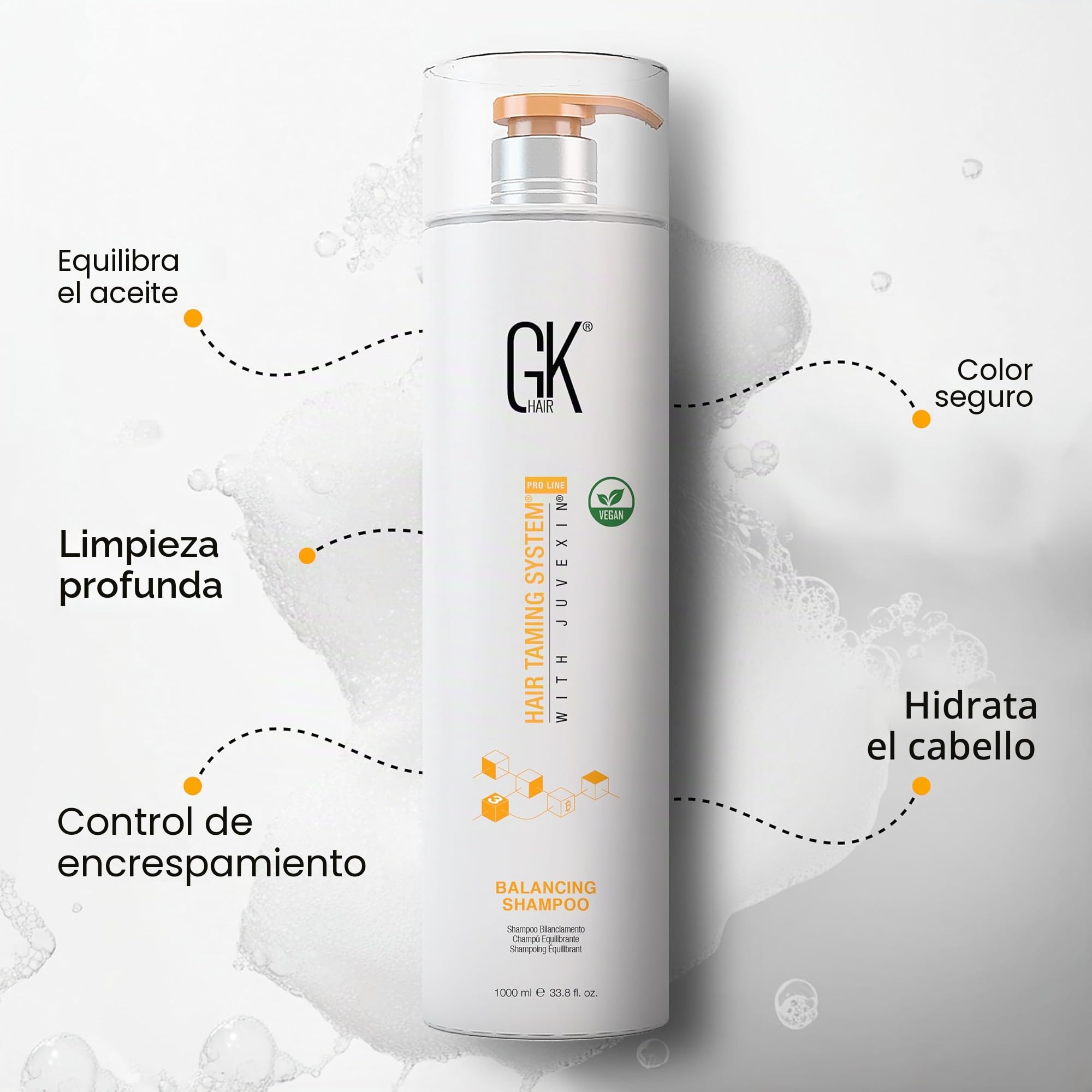 GK HAIR Global Keratin Balancing Shampoo (1000ml 33.8 Fl Oz) Para cabello graso y tratado con color, limpia en profundidad, restaura el pH para cabello sobreprocesado y estresado por el medio ambiente